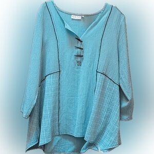 Habitat Clothes to Live in Asymmetrical Long Sleeve Blue Blouse L
